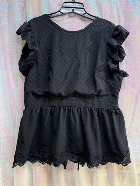 SweatyRocks Women's Cap Sleeve Tie Backless Shirt Lace Ruffle Peplum Top size L